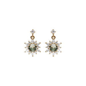BOUCLES D'OREILLES TIGE VERMEIL FLEUR OXYDE VERT CLAIR ET CONTOUR OXYDES BLANCS