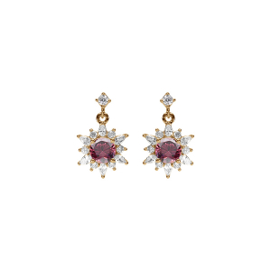 BOUCLES D'OREILLES TIGE VERMEIL FLEUR OXYDE ROSE ET CONTOUR OXYDES BLANCS