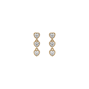 BOUCLES D'OREILLES TIGE VERMEIL PENDANTE 3 COEURS OXYDES BLANCS