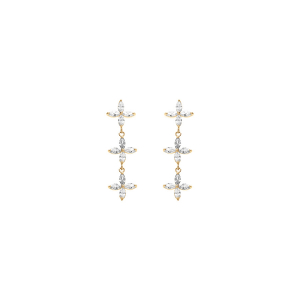 BOUCLES D'OREILLES TIGE VERMEIL PENDANTE 3 FLEURS OXYDES BLANCS