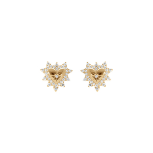 BOUCLES D'OREILLES TIGE VERMEIL COEUR AVEC ETOILE DU NORD CONTOUR OXYDES BLANCS SERTIS