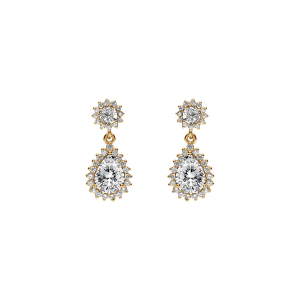 BOUCLES D'OREILLES TIGE VERMEIL PENDENTIF GOUTTE OXYDES BLANCS ET CONTOUR OXYDES BLANCS SERTIS