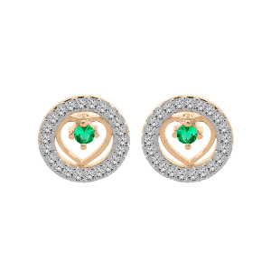 BOUCLES D'OREILLES TIGE VERMEIL COEUR EMERAUDE VÉRITABLE CONTOUR OXYDES BLANCS