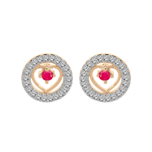BOUCLES D'OREILLES TIGE VERMEIL COEUR RUBIS VÉRITABLE CONTOUR  OXYDES BLANCS