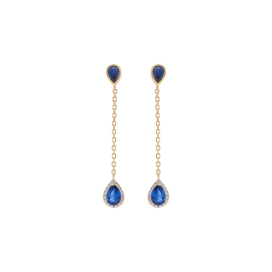 BOUCLES D'OREILLES TIGE VERMEIL PENDANTE GOUTTES OXYDE BLEU FONCÉ CONTOUR OXYDES BLANCS