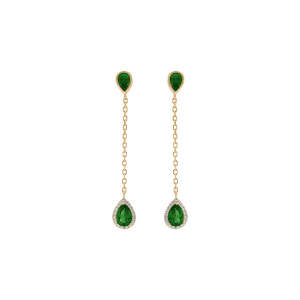 BOUCLES D'OREILLES TIGE VERMEIL PENDANTE GOUTTES OXYDE VERT CONTOUR OXYDES BLANCS