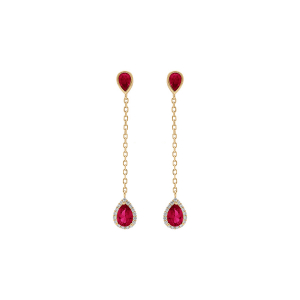 BOUCLES D'OREILLES TIGE VERMEIL PENDANTE GOUTTES OXYDE ROUGE CONTOUR OXYDES BLANCS