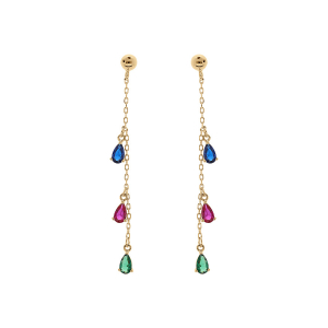 BOUCLES D'OREILLES TIGE VERMEIL PENDANTE OXYDES MULTICOULEURS SERTIS
