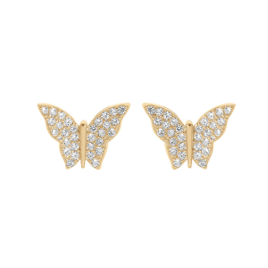 BOUCLES D'OREILLES TIGE VERMEIL PAPILLON OXYDES BLANCS SERTIS