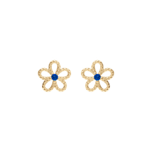 BOUCLES D'OREILLES TIGE VERMEIL FLEUR  AJOURÉE OXYDE BLEU