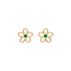 BOUCLES D'OREILLES TIGE VERMEIL FLEUR  AJOURÉE OXYDE VERT