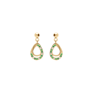 BOUCLES D'OREILLES TIGE VERMEIL GOUTTE OXYDES VERTS ET BLANCS SERTIS