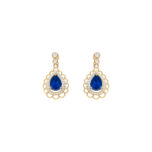 BOUCLES D'OREILLES TIGE VERMEIL GOUTTE OXYDE BLEU SERTI ET CONTOUR OXYDES BLANCS ET DENTELLÉ