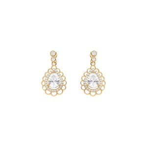 BOUCLES D'OREILLES TIGE VERMEIL GOUTTE OXYDES BLANCS SERTIS CONTOUR DENTELLÉ