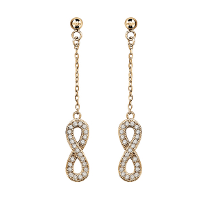 BOUCLES D'OREILLES TIGE VERMEIL PENDANTE FORME HUIT (INFINI) PIERRES BLANCHES SYNTHETIQUE