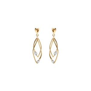 BOUCLES D'OREILLES TIGE  VERMEIL 2 LOSANGES ENTRELACÉS OXYDES BLANCS SERTIS