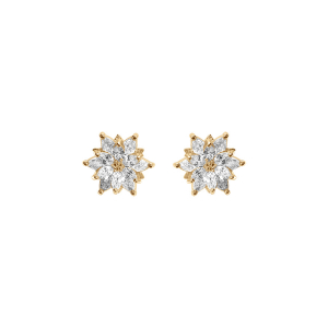 BOUCLES D'OREILLES TIGE VERMEIL FLEUR OXYDES BLANCS SERTIS