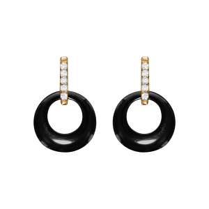 BOUCLES D'OREILLES TIGE VERMEIL CERCLE CERAMIQUE NOIRE BARETTE OXYDES SERTIS