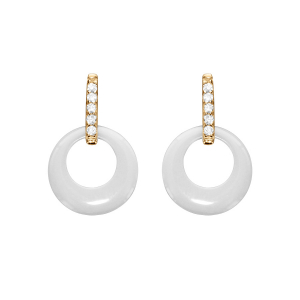 BOUCLES D'OREILLES TIGE VERMEIL CERCLE CERAMIQUE BLANCHE BARETTE OXYDES SERTIS