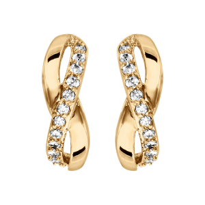 BOUCLES D'OREILLES TIGE VERMEIL DEMI CRÉOLES CROISE OXYDES BLANCS SERTIS