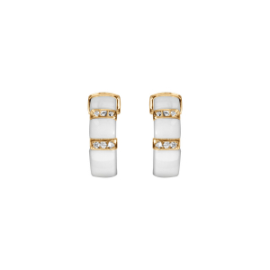 BOUCLES D'OREILLES TIGE VERMEIL MASSIF DEMI CRÉOLES CERAMIQUE BLANCHE 2 BARETTES OXYDES MICRO SERTIS BLANCS