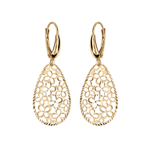 BOUCLES D'OREILLES VERMEIL DORMEUSE OVALE MOTIF FLEUR DECOUPE