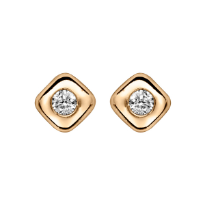 BOUCLES D'OREILLES TIGE VERMEIL FORME CARRÉ AVEC OXYDE BLANC SERTI