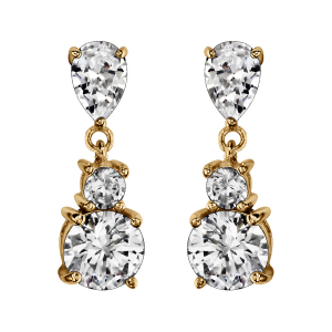 BOUCLES D'OREILLES TIGE VERMEIL PENDANTE 3 OXYDES BLANCS SERTIS