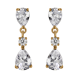 BOUCLES D'OREILLES TIGE VERMEIL 3 OXYDES BLANCS SERTIS 2 FORME GOUTTE