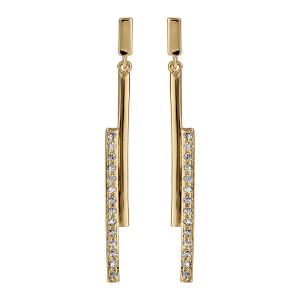 BOUCLES D'OREILLES TIGE VERMEIL PENDANTE BATONS OXYDES BLANCS SERTIS