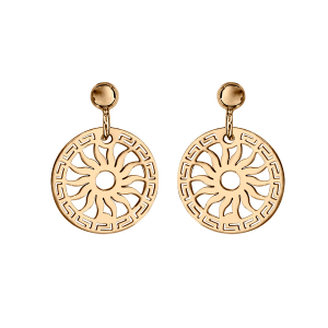 BOUCLES D'OREILLES TIGE VERMEIL PENDANTE RONDE MOTIF DECOUPE SOLEIL