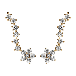 BOUCLES D'OREILLES DE LOBE VERMEIL FLEUR ET TIGE OXYDES BLANCS SERTIS