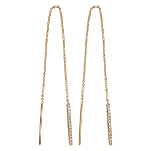 BOUCLES D'OREILLES TIGE VERMEIL PENDANTE BATON CHAINETTE OXYDES BLANCS SERTIS