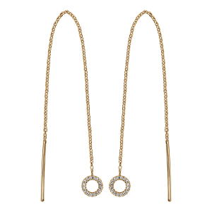 BOUCLES D'OREILLES VERMEIL TRAVERSANTE LONGUE CHAINETTE BAGUETTE ET CERCLE OXYDES BALNCS SERTIS