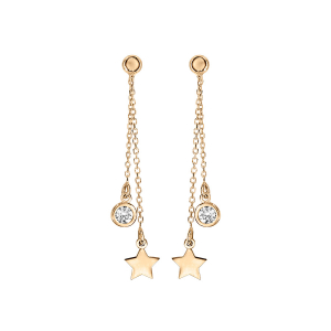 BOUCLES D'OREILLES TIGE VERMEIL DOUBLE PENDANTE 1 ETOILE ET 1 OXYDE BLANC SERTI