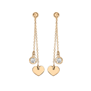 BOUCLES D'OREILLES TIGE VERMEIL DOUBLE PENDANTE 1 COEUR ET 1 OXYDE BLANC SERTI CLOS