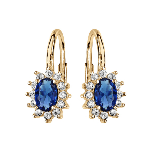 BOUCLES D'OREILLES VERMEIL DORMEUSE AU CENTRE PERLE BLEUE SYNTHETIQUE ET CONTOUR OXYDES BLANCS SERTIS