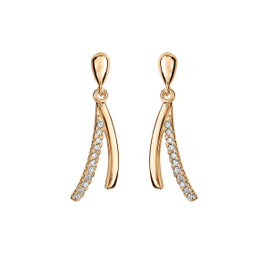 BOUCLES D'OREILLES TIGE VERMEIL PENDENTIF V INVERSE OXYDES BLANCS SERTIS