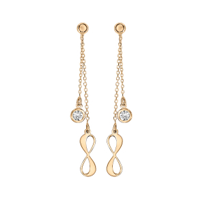 BOUCLES D'OREILLES TIGE VERMEIL DOUBLE PENDANTE 1 INFINI ET 1 OXYDE BLANC SERTI CLOS