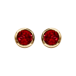 BOUCLES D'OREILLES TIGE VERMEIL PIERRE SYNTHETIQUE ROUGE RONDE 5MM SERTI CLOS