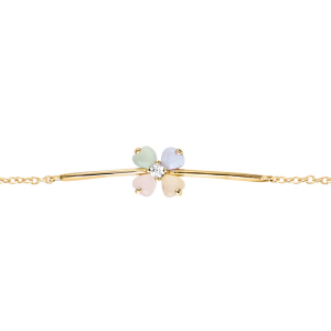 BRACELET VERMEIL FORME FLEUR VERRE OPAQUE PASTEL 16+2CM