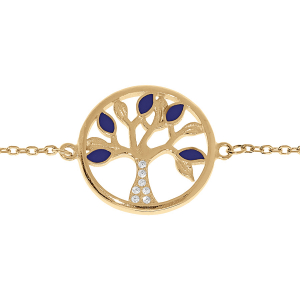BRACELET VERMEIL ARBRE DE VIE RÉSINE BLEUE ET OXYDES BLANCS 16+3CM