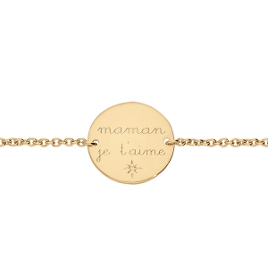 BRACELET VERMEIL PASTILLE  MAMAN JE T'AIME 1 OXYDE BLANC SERTI 16+3CM
