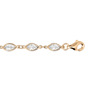 BRACELET VERMEIL NAVETTES OXYDES BLANCS SERTIS 16+3CM