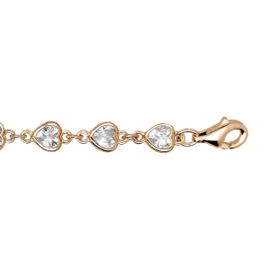 BRACELET VERMEIL COEURS OXYDES BLANCS SERTIS 16+3CM
