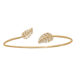 BRACELET VERMEIL JONC FEUILLAGE OXYDES BLANCS SERTIS