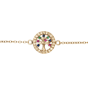 BRACELET VERMEIL ARBRE DE VIE MULTI COULEURS CONTOURS OXYDES BLANCS SERTIS 16+3CM