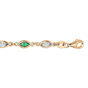 BRACELET VERMEIL OXYDES BLANCS ET VERTS SERTIS 16+3CM