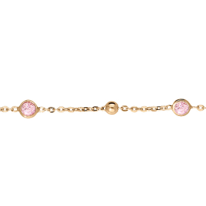 BRACELET VERMEIL 4 PIERRES ROSE SERTIES SYNTHETIQUE ET BOULES  16+3CM