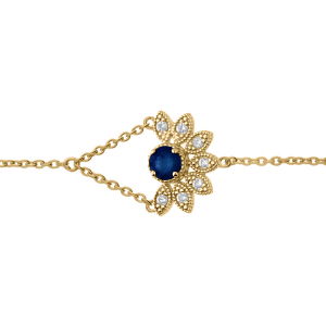 BRACELET VERMEIL DEMI FLEUR SAPHIR VÉRITABLE ET TOPAZES BLANCHES 16+3CM